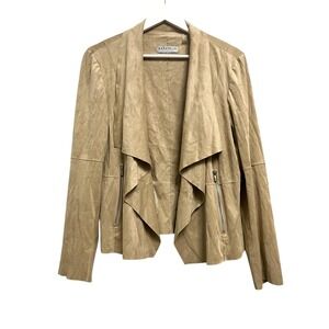 Bagatelle Collection Jacket Womens Large Beige Faux Suede Drape‎ Zip Pockets